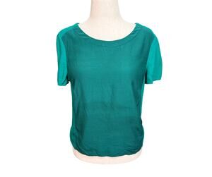 Boden top short loose sleeve scoop neck two tone green teal Sz 10